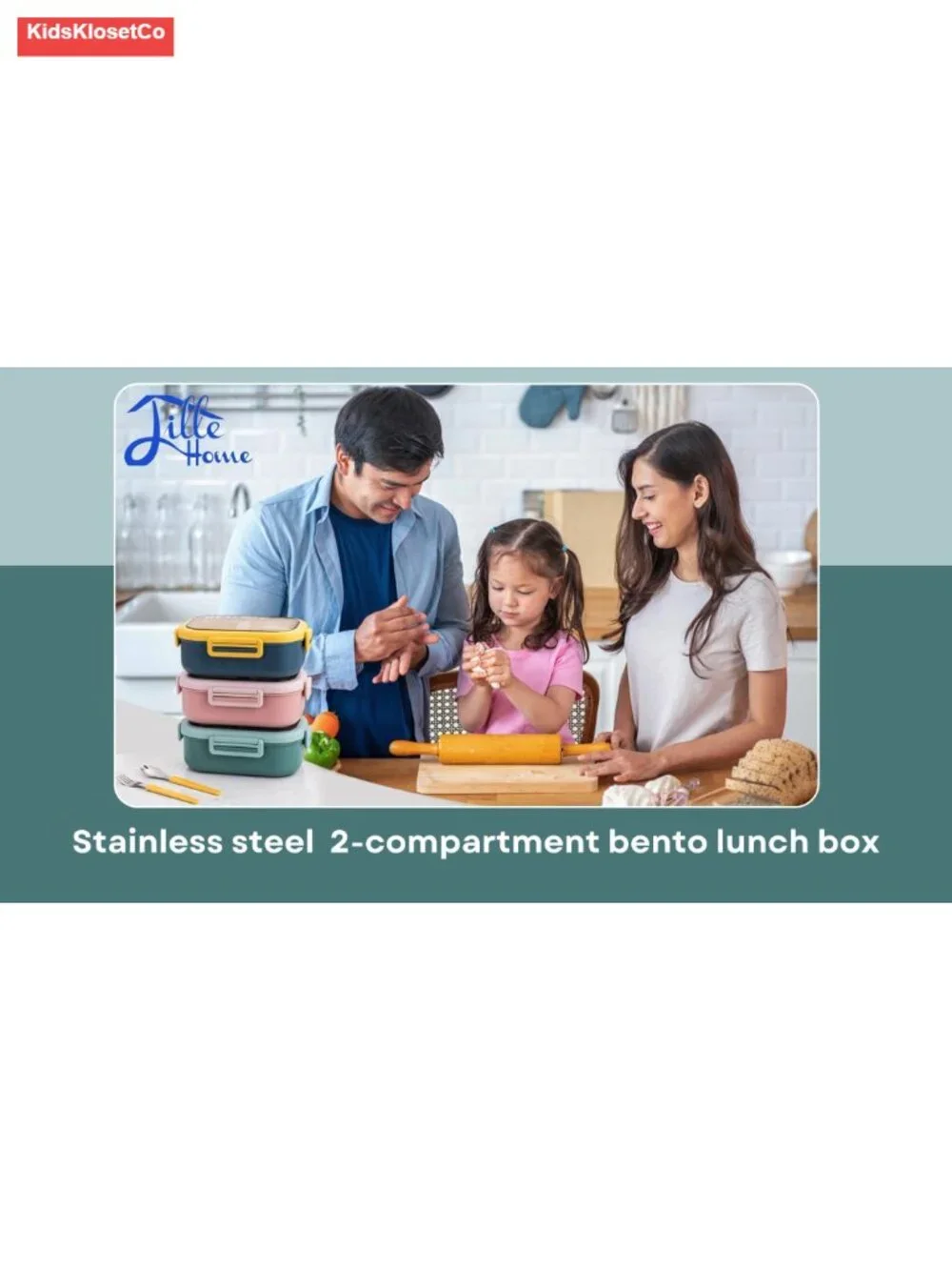 Stainless Steel 2-Compartment Bento Lunch Box with Bag and Cutlery, BPA Free,